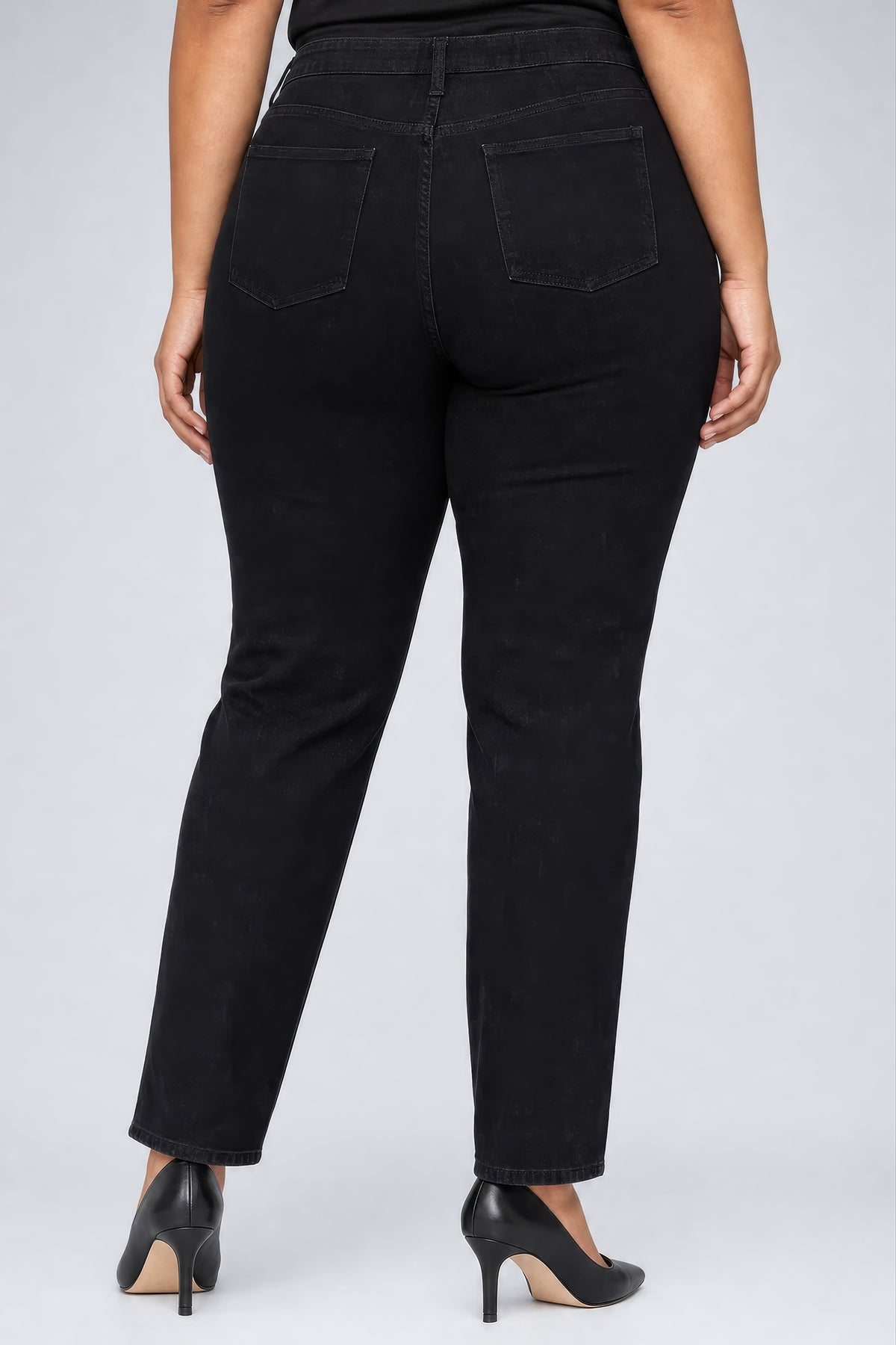 NYDJ Sheri Slim Straight Jeans In Plus Size With High Rise And Studs - Black Rinse