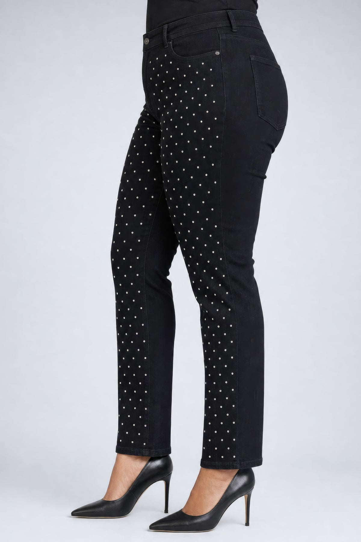 NYDJ Sheri Slim Straight Jeans In Plus Size With High Rise And Studs - Black Rinse