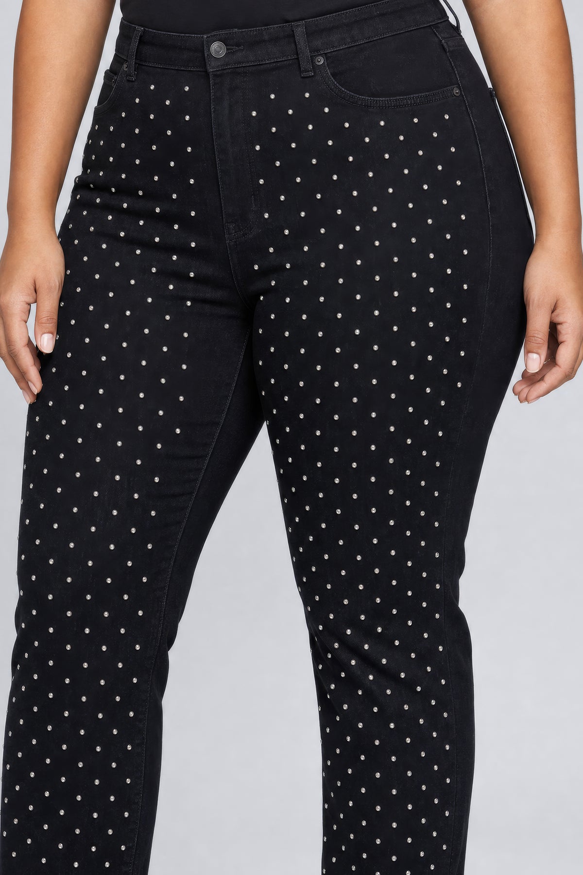 NYDJ Sheri Slim Straight Jeans In Plus Size With High Rise And Studs - Black Rinse
