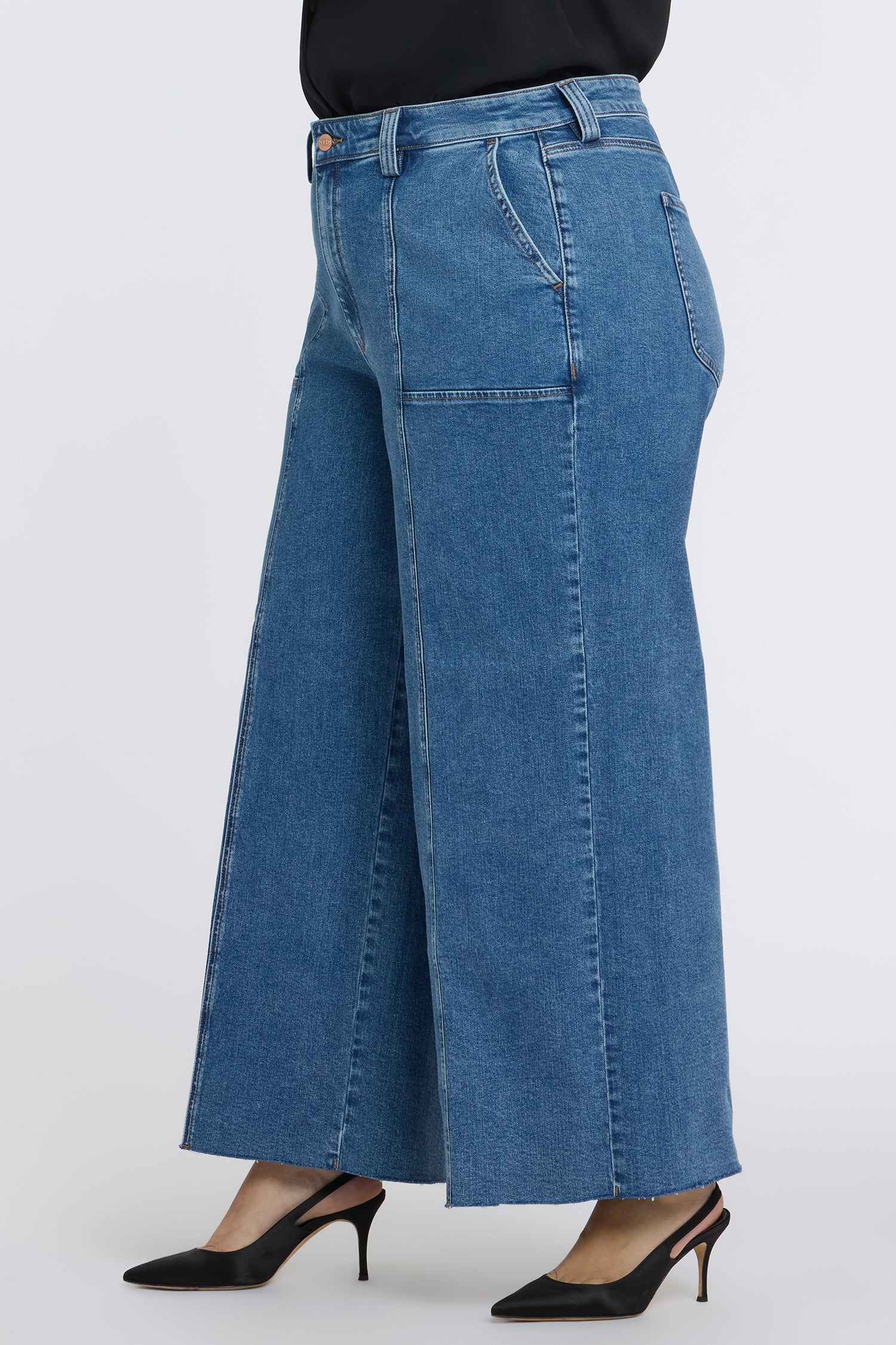 NYDJ Simone Wide Leg Jeans In Plus Size With High Rise, Utility Detail And Raw Hems - Salton