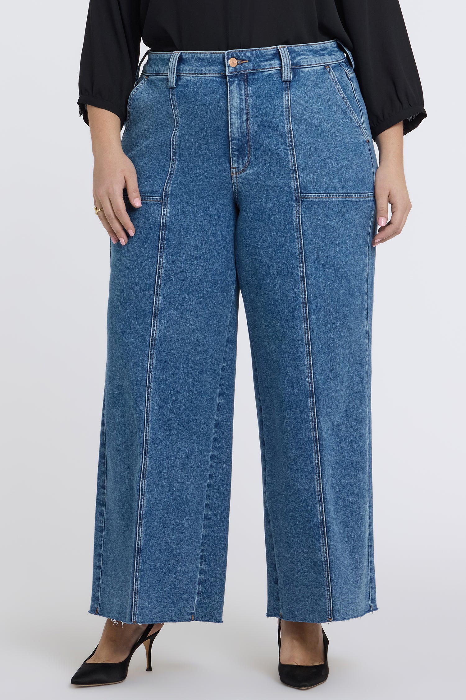 NYDJ Simone Wide Leg Jeans In Plus Size With High Rise, Utility Detail And Raw Hems - Salton