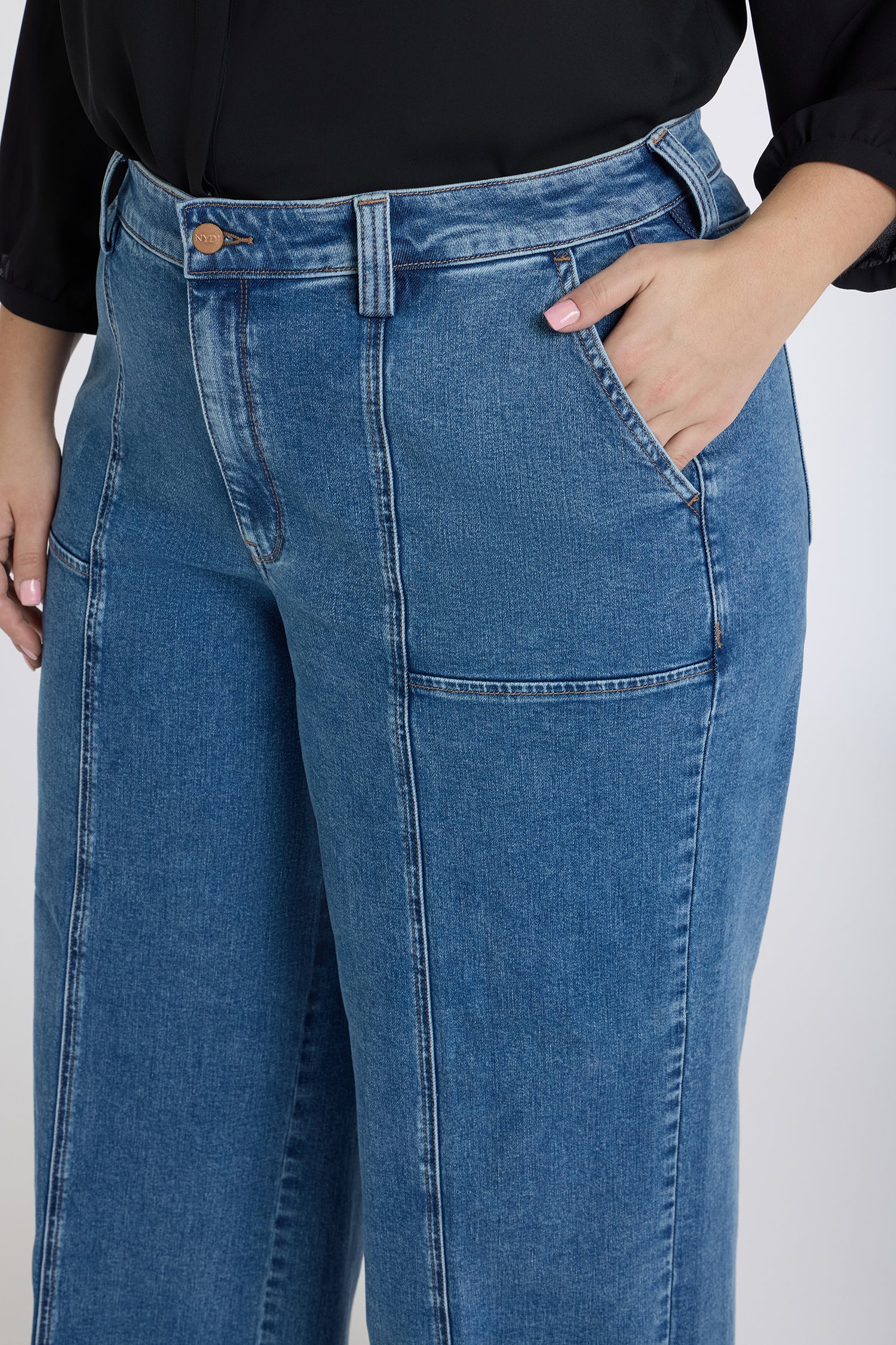 NYDJ Simone Wide Leg Jeans In Plus Size With High Rise, Utility Detail And Raw Hems - Salton