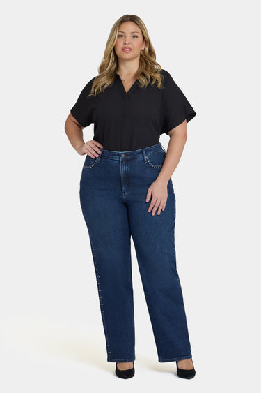 NYDJ Brooke Loose Straight Jeans In Plus Size With Rhinestones - Louvre Sapphire