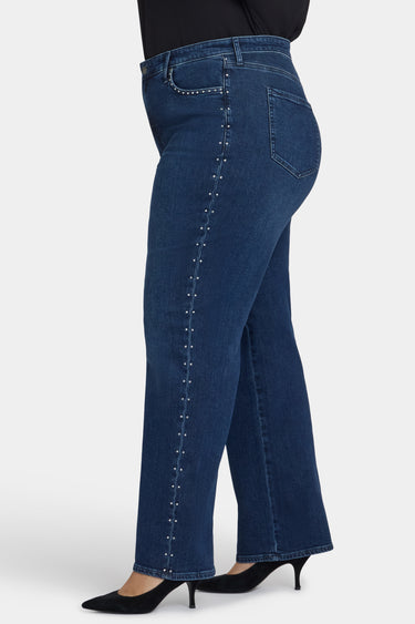 NYDJ Brooke Loose Straight Jeans In Plus Size With Rhinestones - Louvre Sapphire
