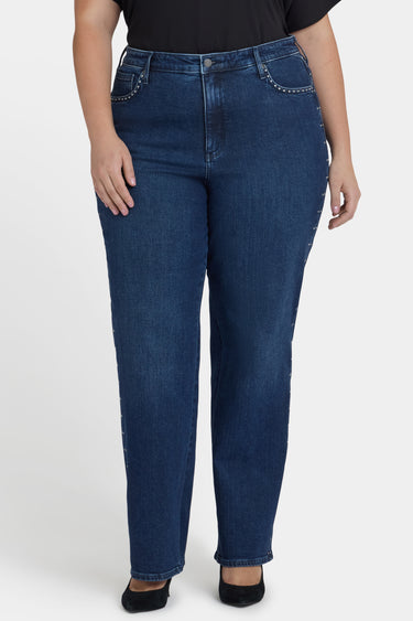 NYDJ Brooke Loose Straight Jeans In Plus Size With Rhinestones - Louvre Sapphire