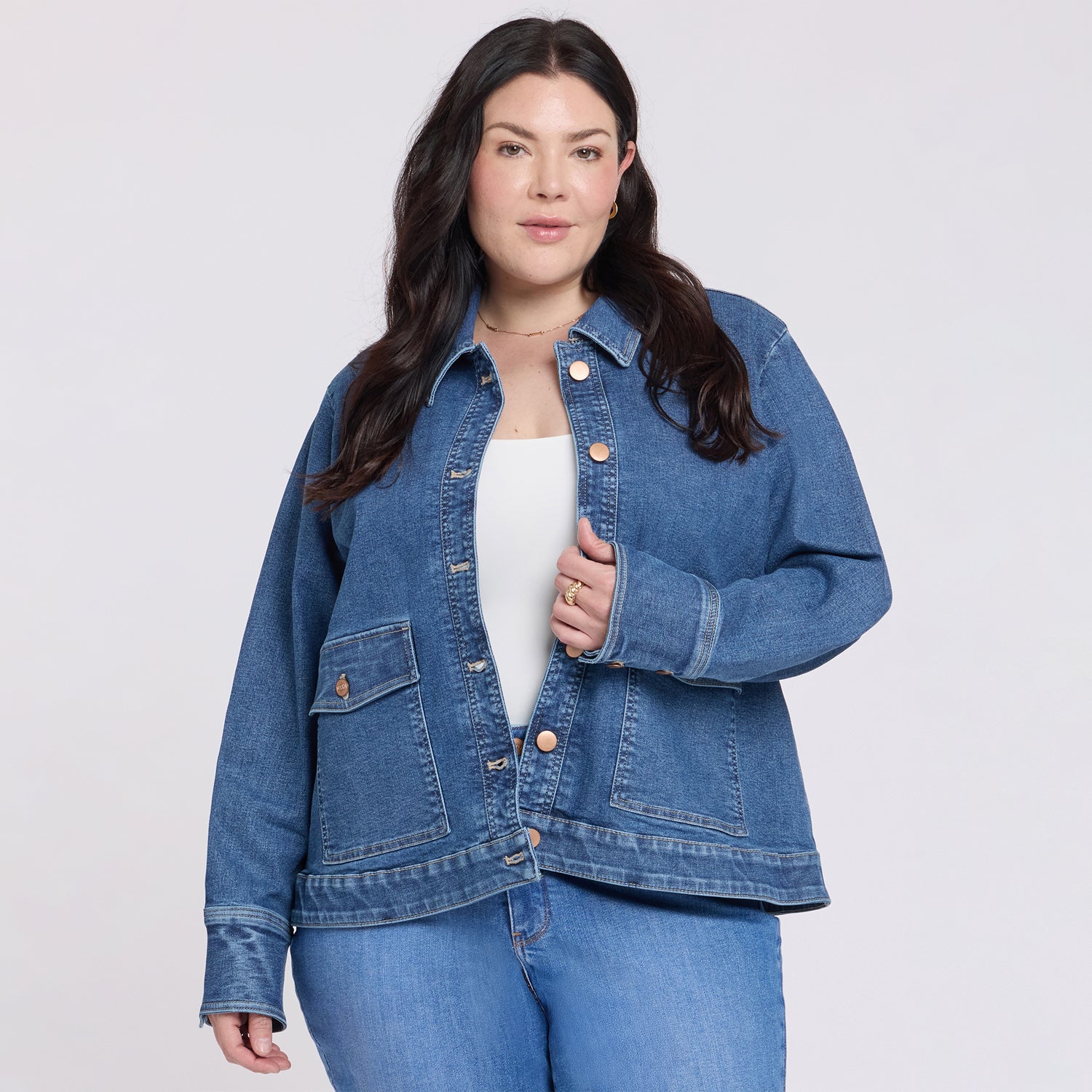 Denim Jacket In Plus Size With Oversize Pockets - Salton Blue | NYDJ