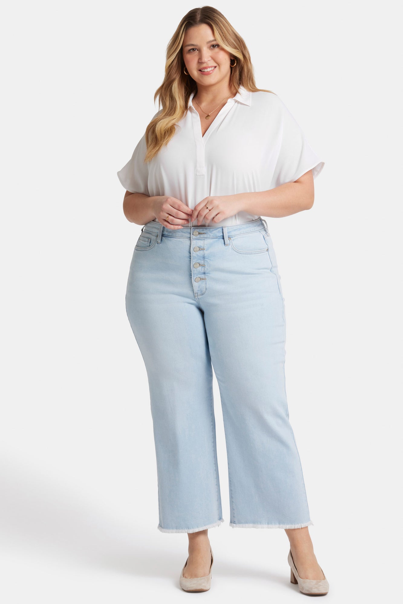 NYDJ Teresa Wide Leg Ankle Jeans In Plus Size With High Rise And Frayed Hems - Oceanfront