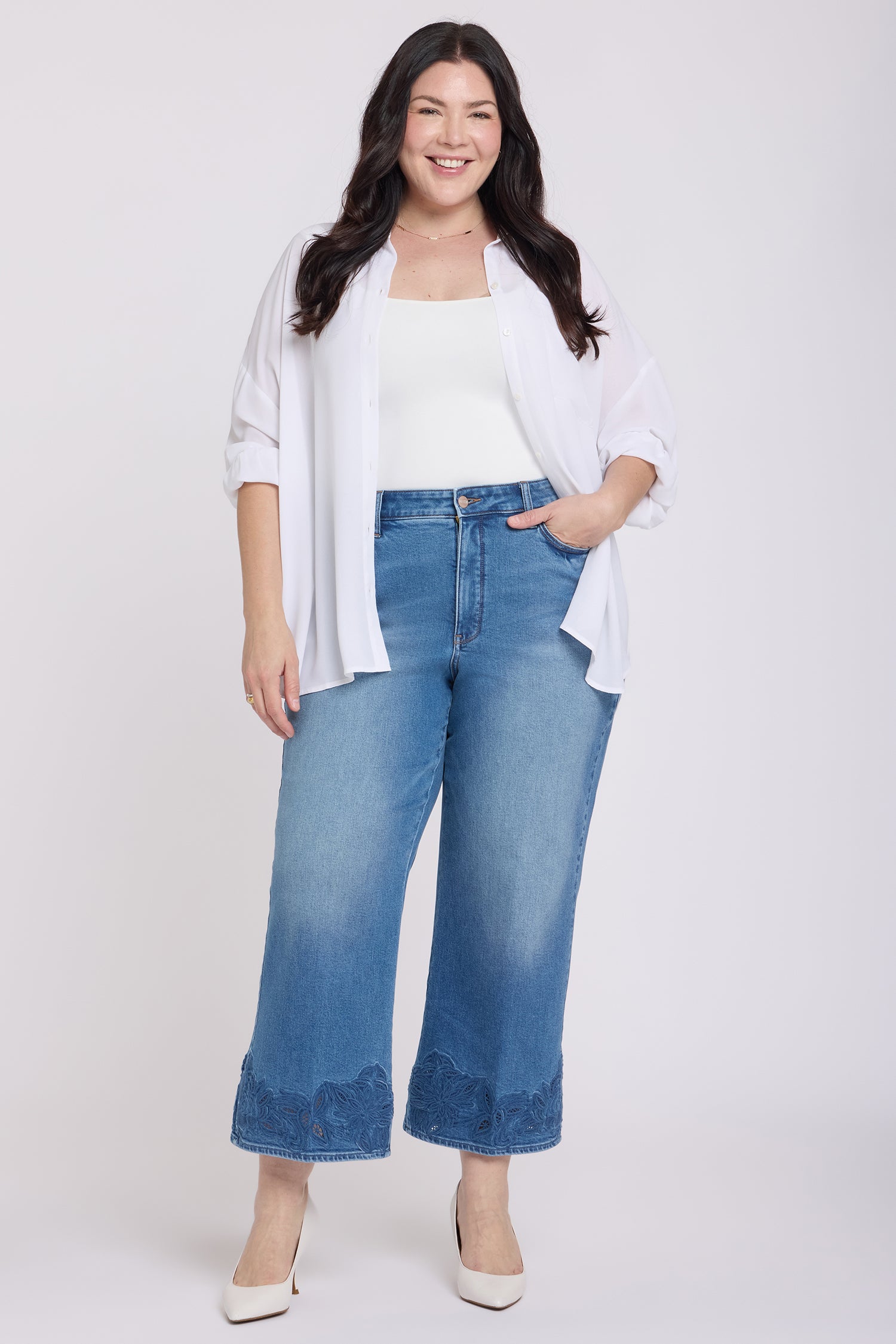 Teresa Wide Leg Ankle Jeans In Plus Size With High Rise And