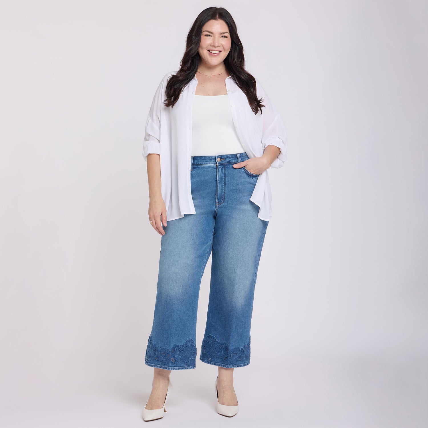 Teresa Wide Leg Ankle Jeans In Plus Size With High Rise And