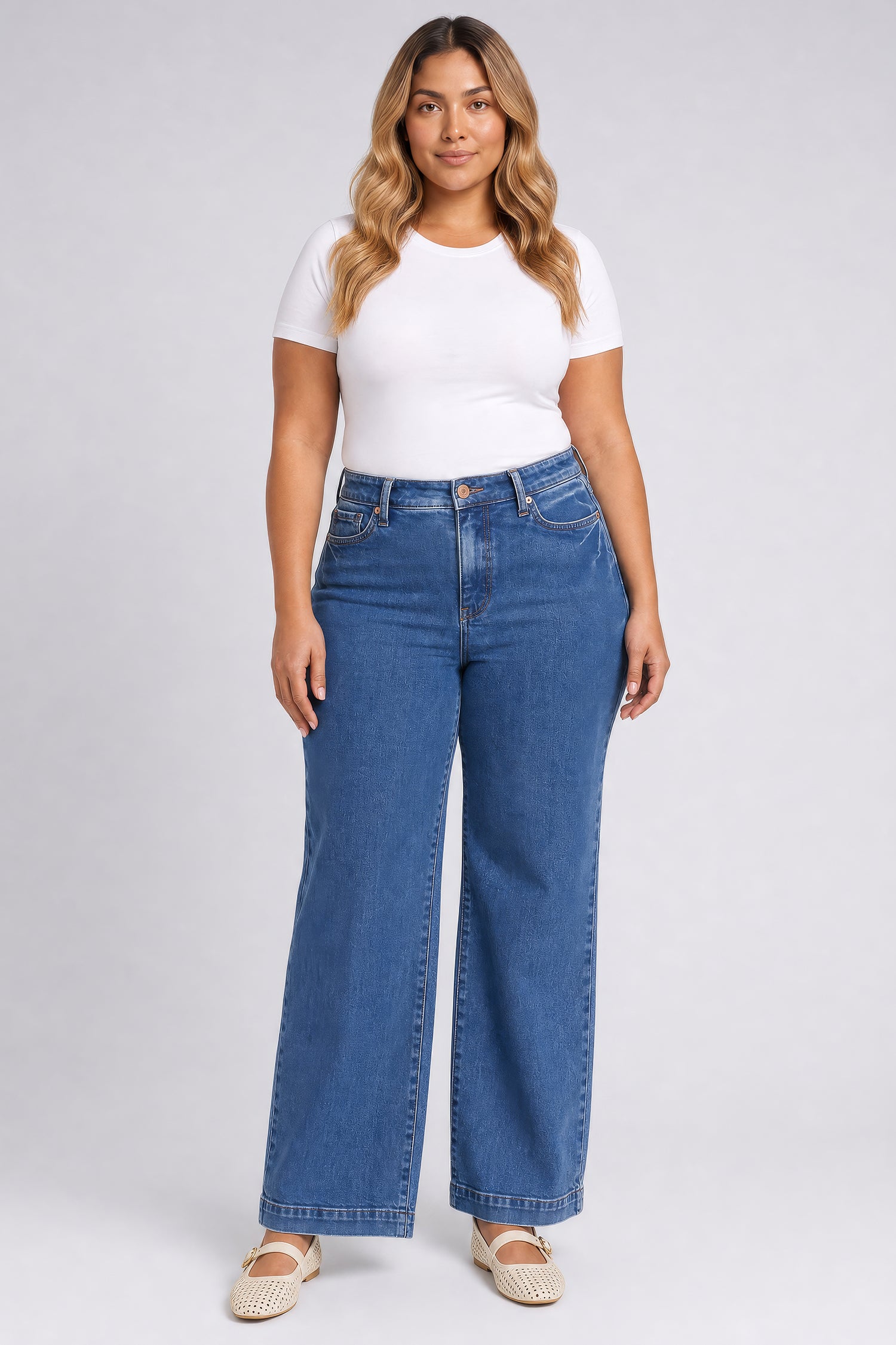 NYDJ Teresa Wide Leg Jeans In Plus Size With High Rise And Trouser Hems - Burnet