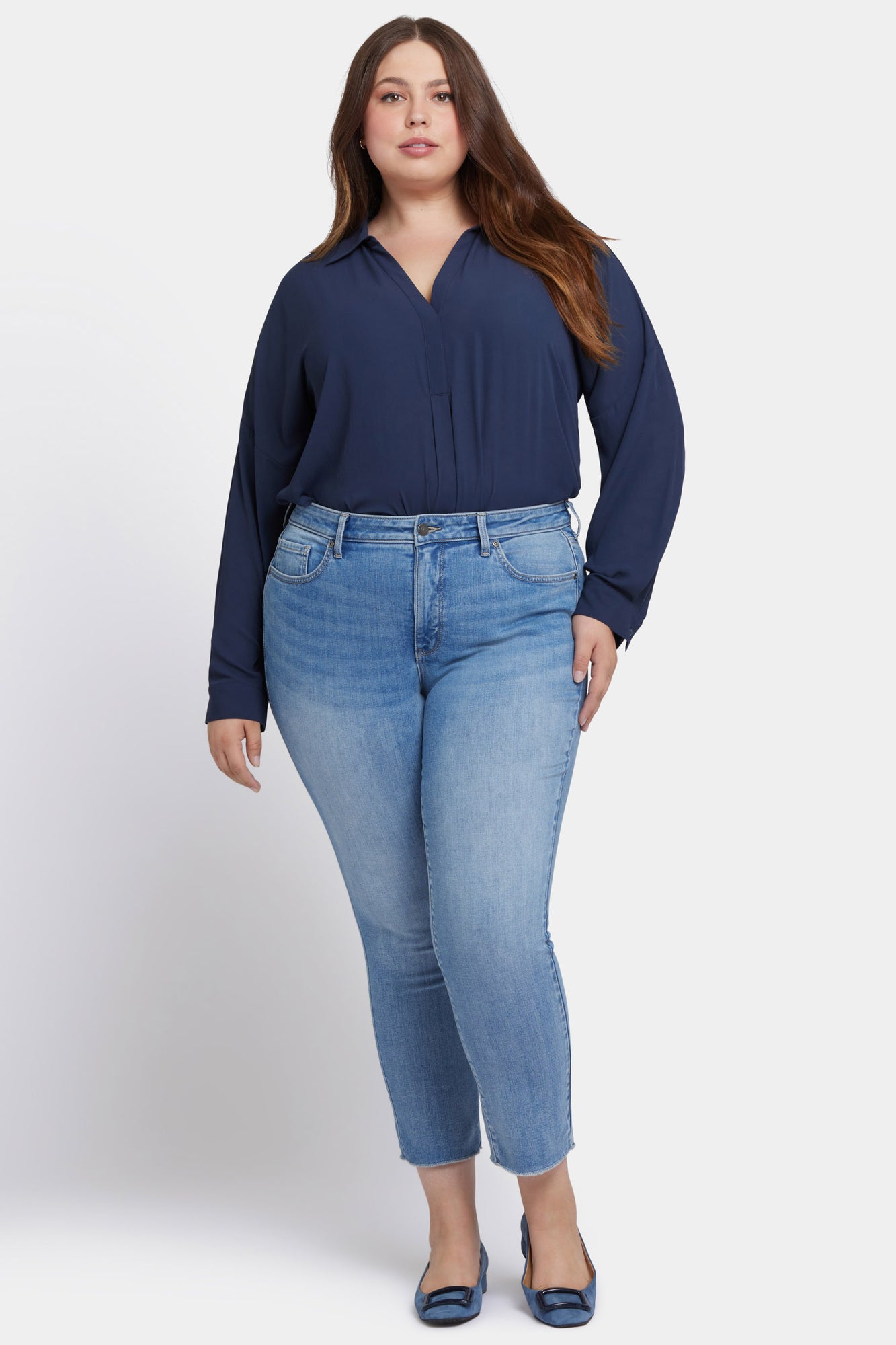 NYDJ Sheri Slim Ankle Jeans In Plus Size With Frayed Hems - Blue Valley