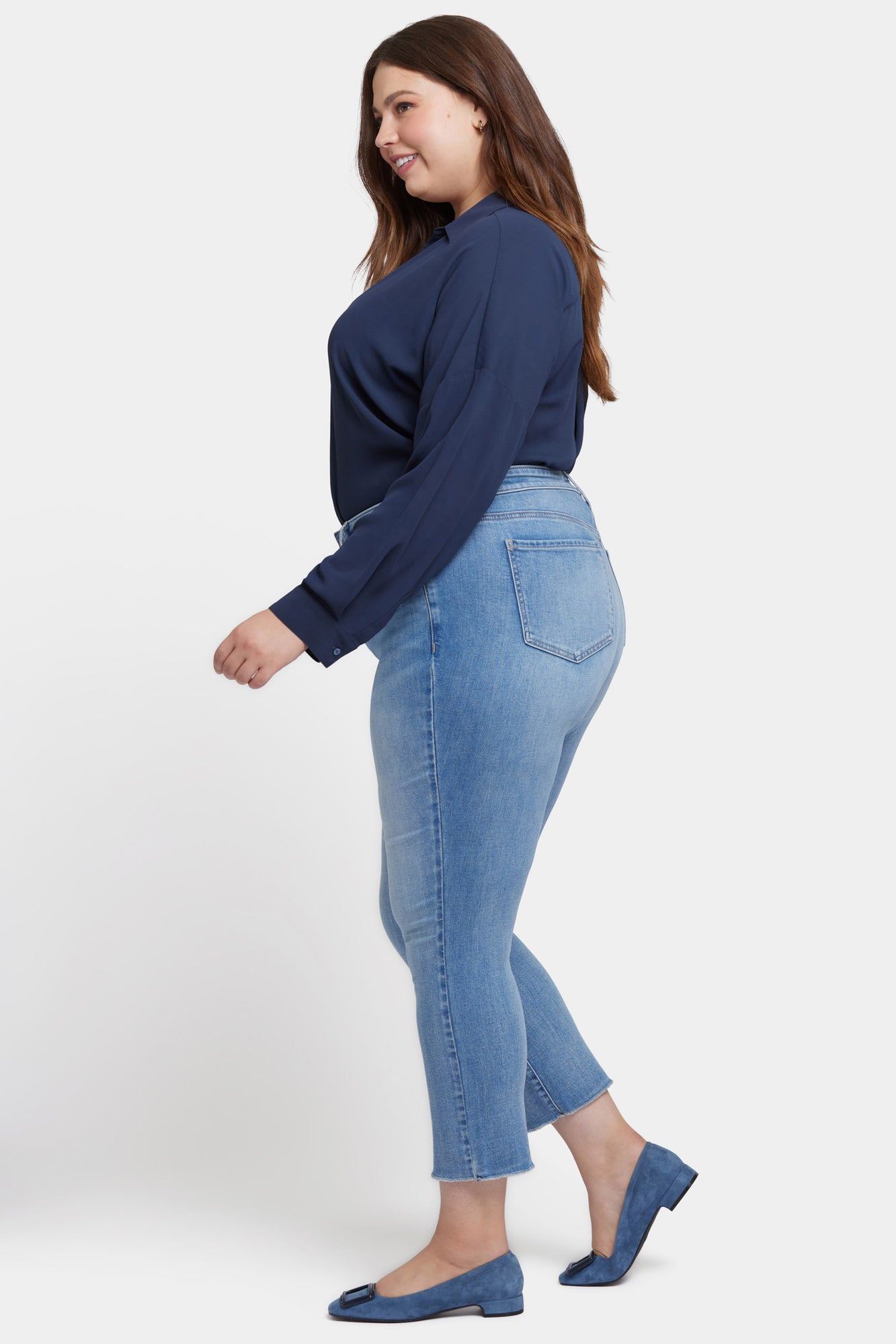 NYDJ Sheri Slim Ankle Jeans In Plus Size With Frayed Hems - Blue Valley