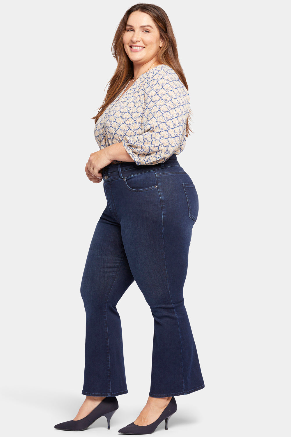 NYDJ Ava Flared Jeans In Plus Size With High Rise And Paneled Waistband - Underground