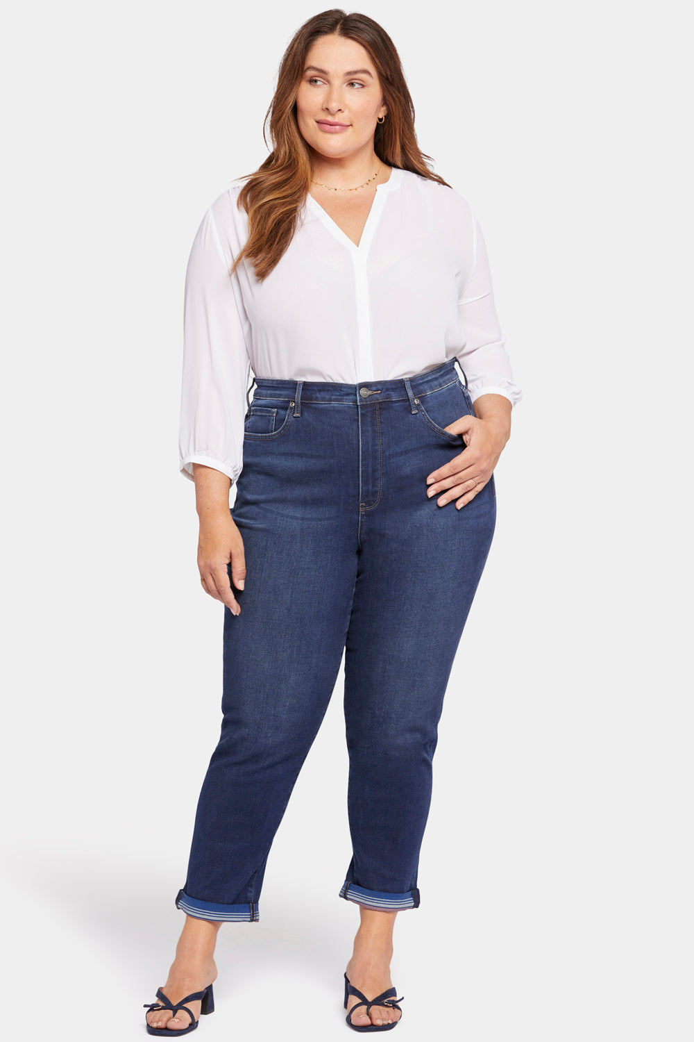 Margot Girlfriend Jeans In Plus Size With Roll Cuffs - Blue