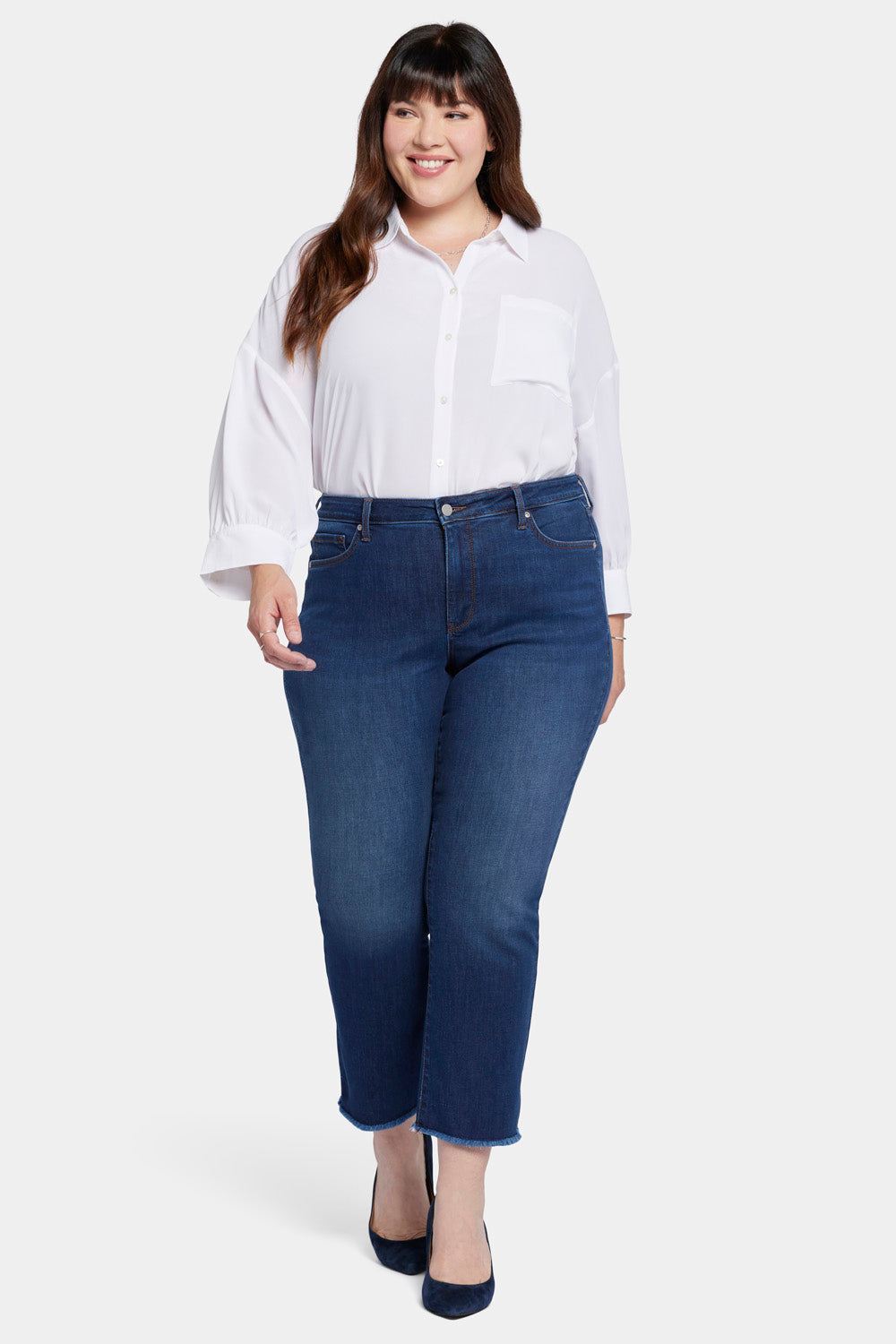 NYDJ Barbara Bootcut Ankle Jeans In Plus Size With Frayed Hems - Gold Coast