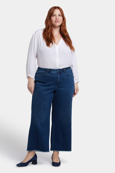 NYDJ Teresa Wide Leg Ankle Jeans In Plus Size With Frayed Hems - Ibiza Blues