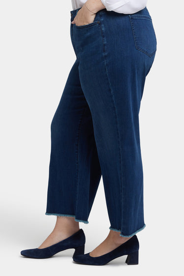 NYDJ Teresa Wide Leg Ankle Jeans In Plus Size With Frayed Hems - Ibiza Blues