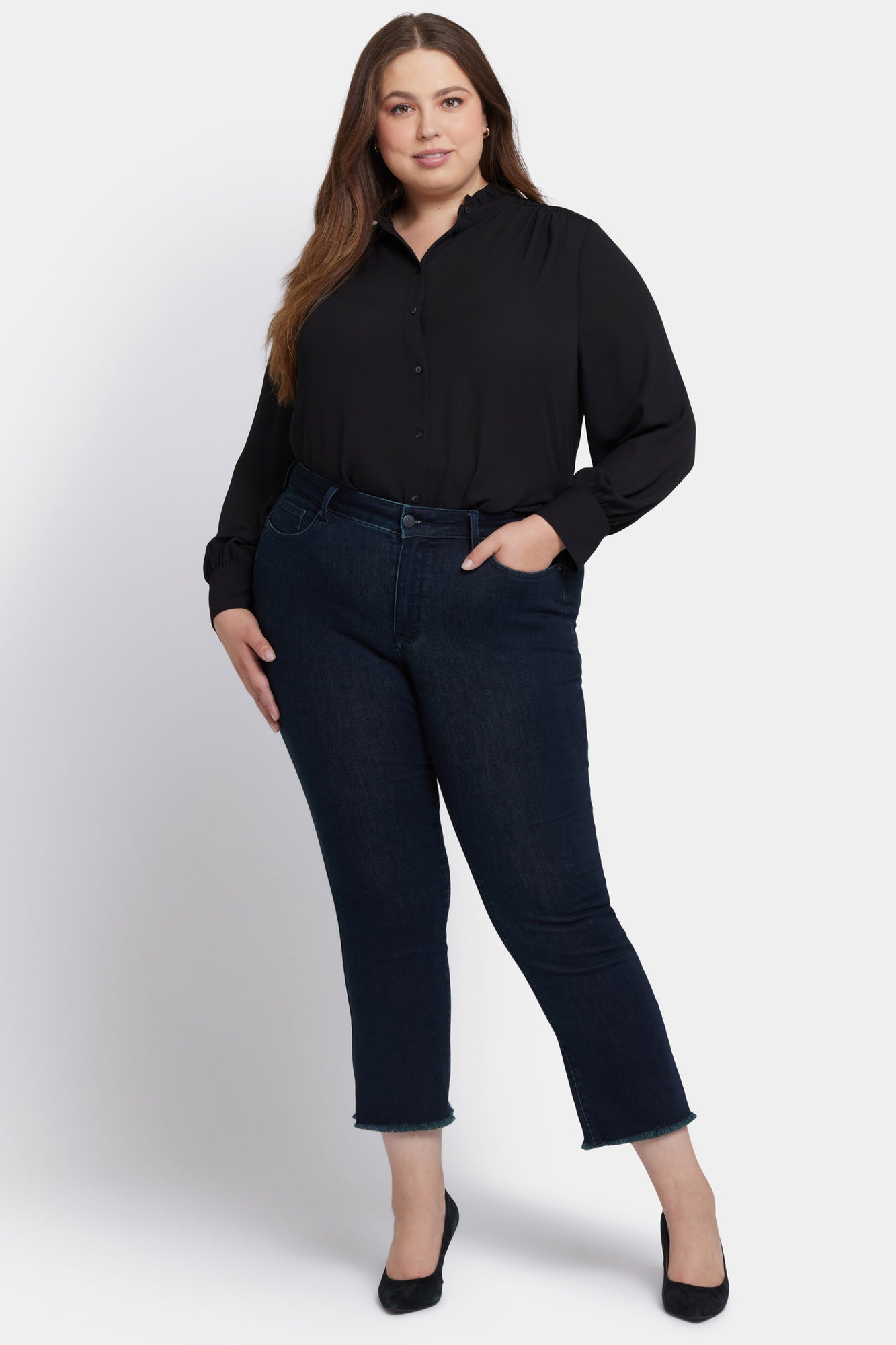 NYDJ Marilyn Straight Ankle Jeans In Plus Size With Frayed Hems - Midnight Falls