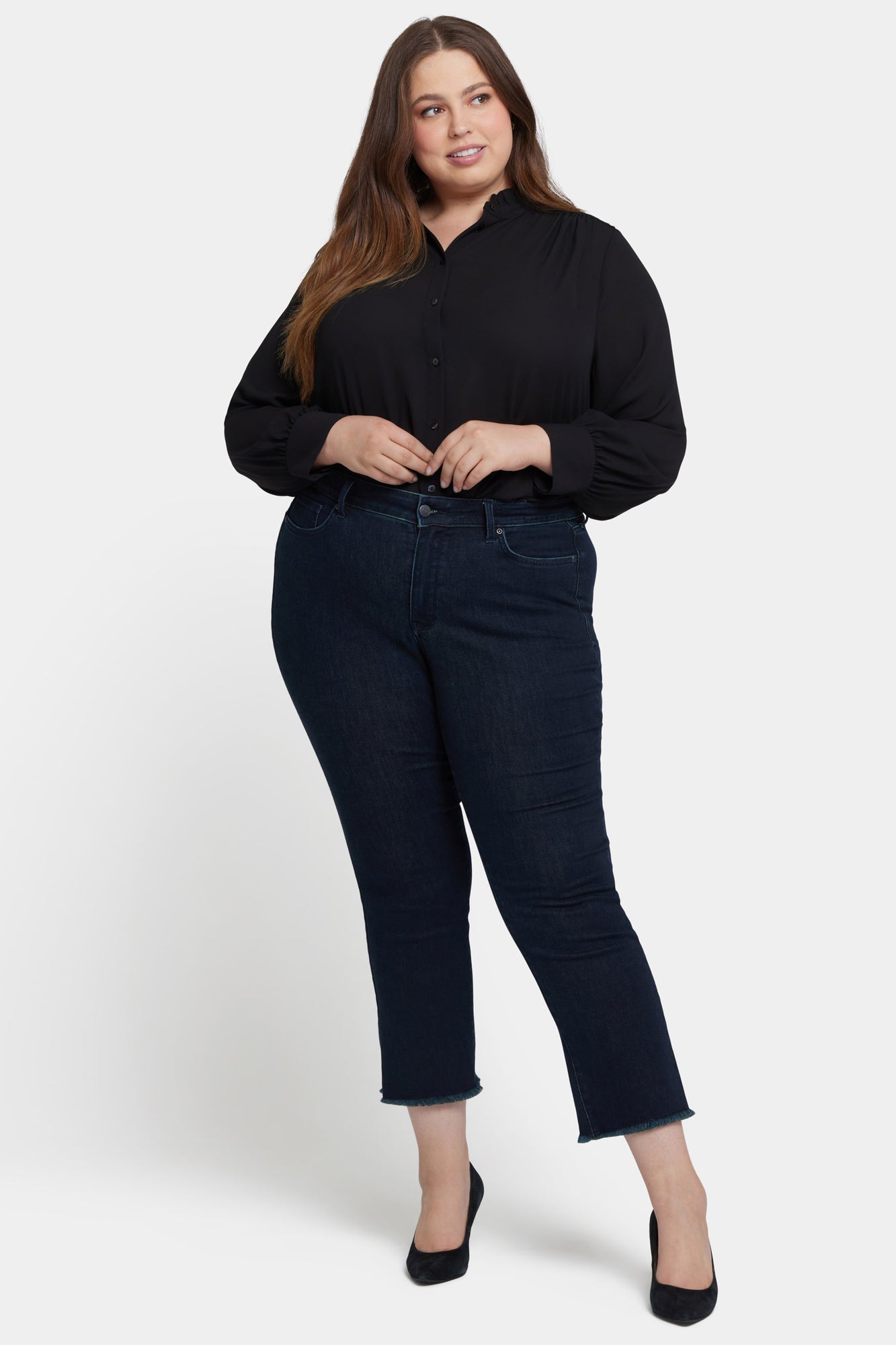 NYDJ Marilyn Straight Ankle Jeans In Plus Size With Frayed Hems - Midnight Falls