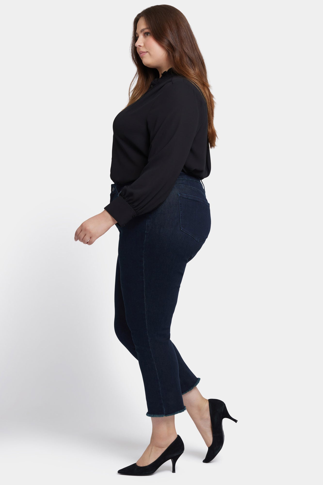 NYDJ Marilyn Straight Ankle Jeans In Plus Size With Frayed Hems - Midnight Falls