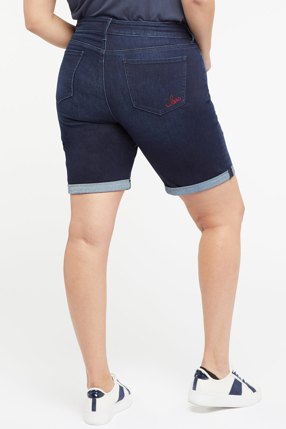 NYDJ Ella Denim Shorts In Plus Size With Roll Cuffs And Love Embroidery - Rapture