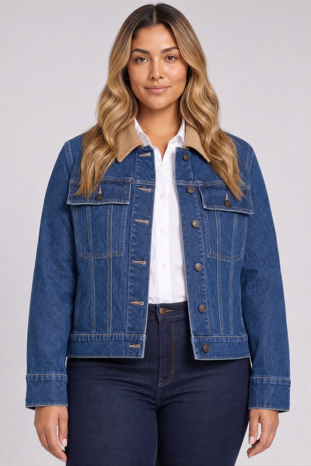 NYDJ Denim Jacket In Plus Size With Corduroy Collar - Sea Holly