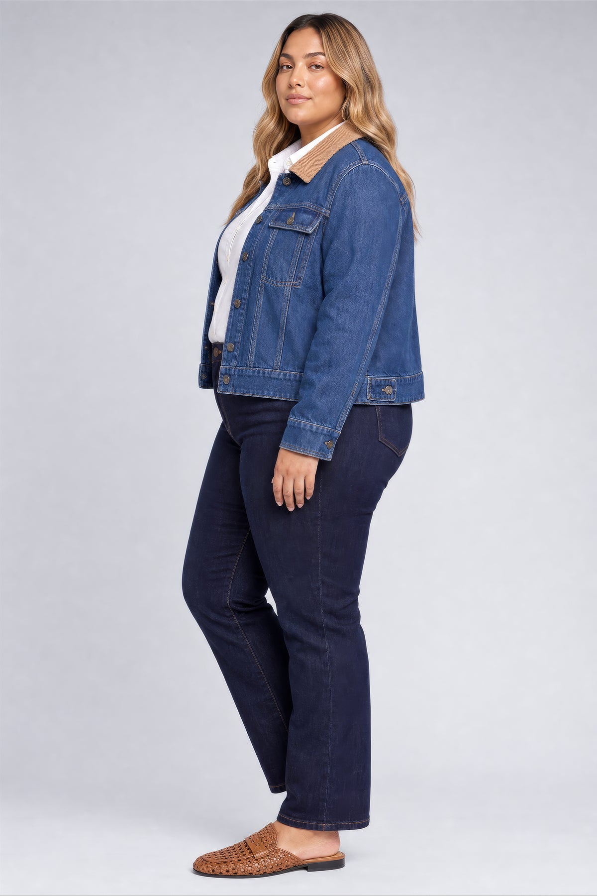 NYDJ Denim Jacket In Plus Size With Corduroy Collar - Sea Holly