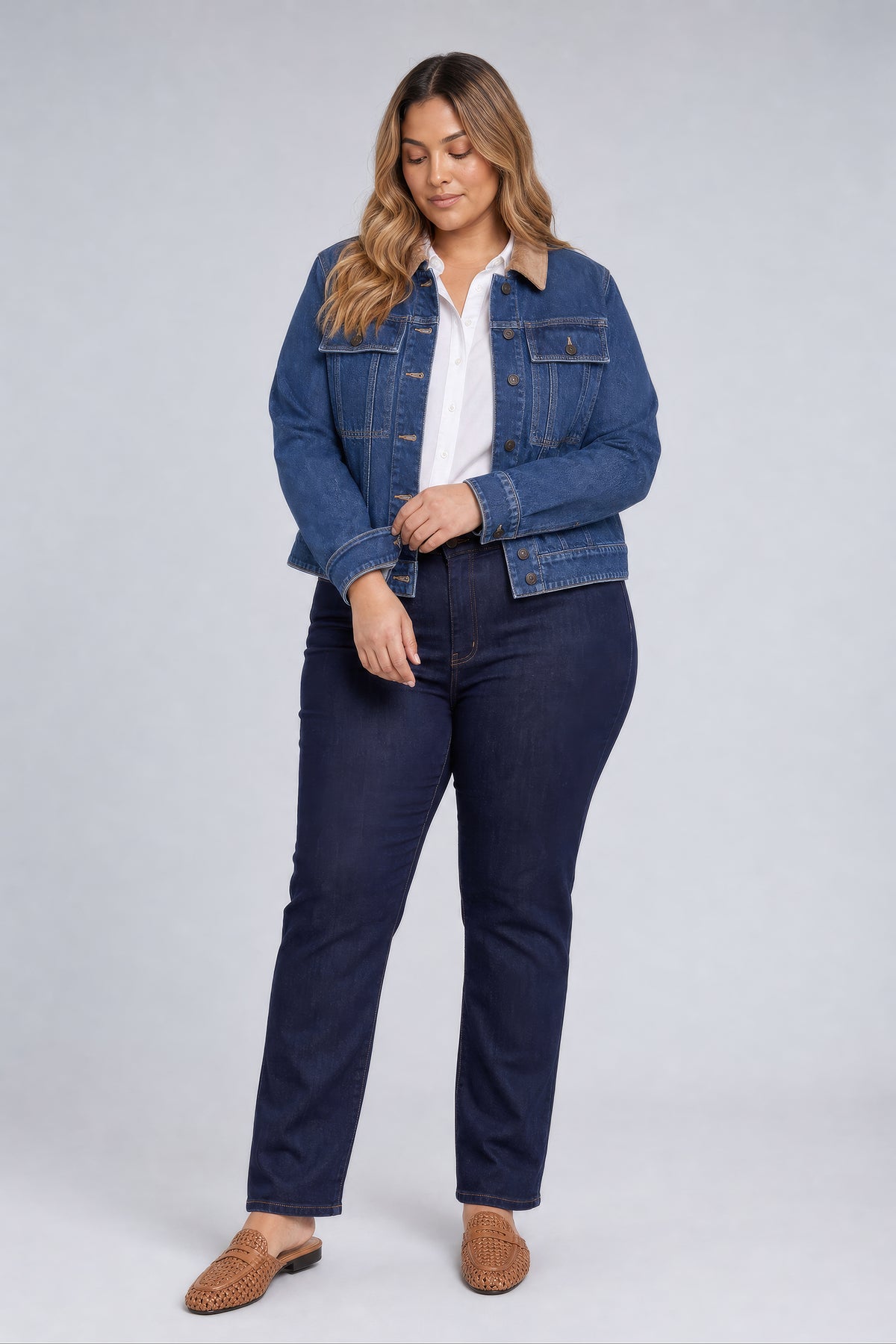 NYDJ Denim Jacket In Plus Size With Corduroy Collar - Sea Holly