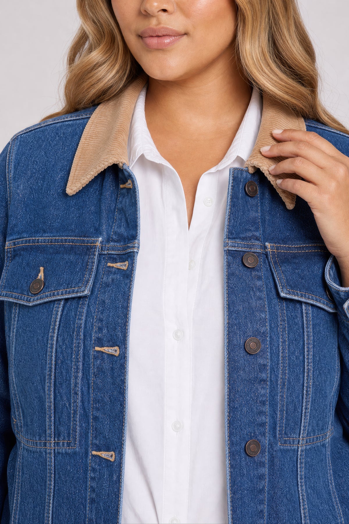 NYDJ Denim Jacket In Plus Size With Corduroy Collar - Sea Holly