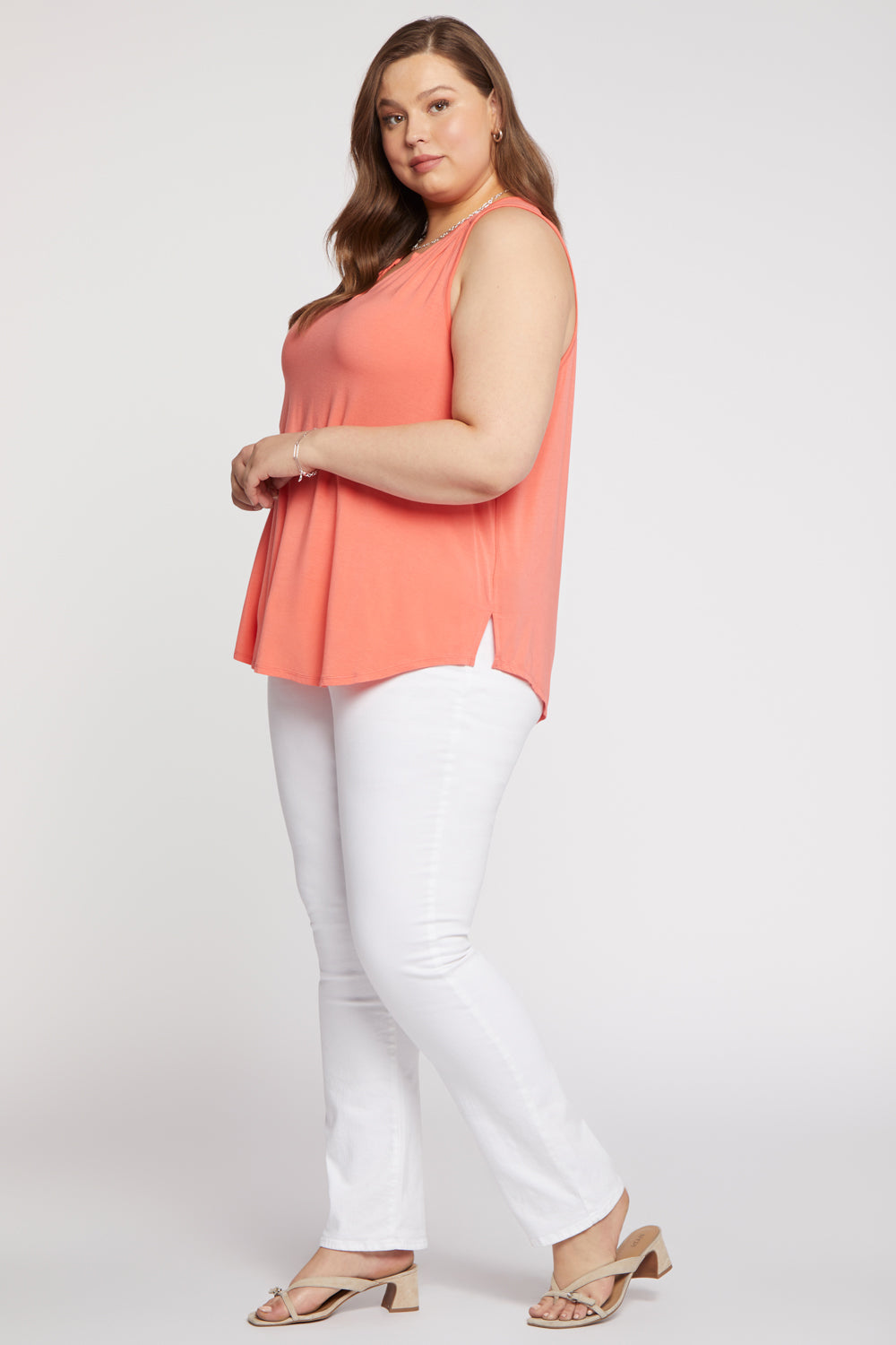 NYDJ Sleeveless Perfect Tee In Plus Size  - Deep Sea Coral