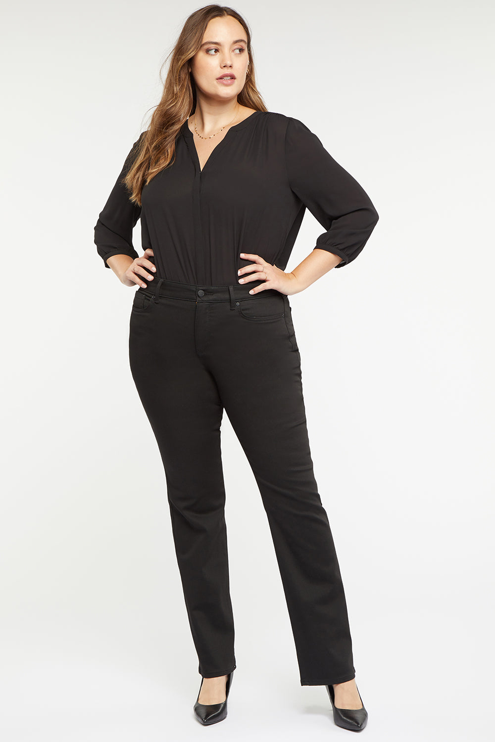 NYDJ Marilyn Straight Jeans In Plus Size In BlackLast™ Denim - Black Rinse