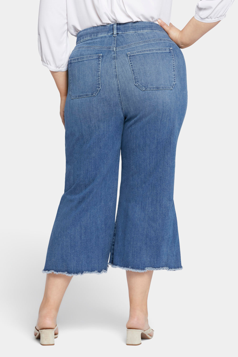 NYDJ Patchie Wide Leg Capri Jeans In Plus Size With Frayed Hems - Compass