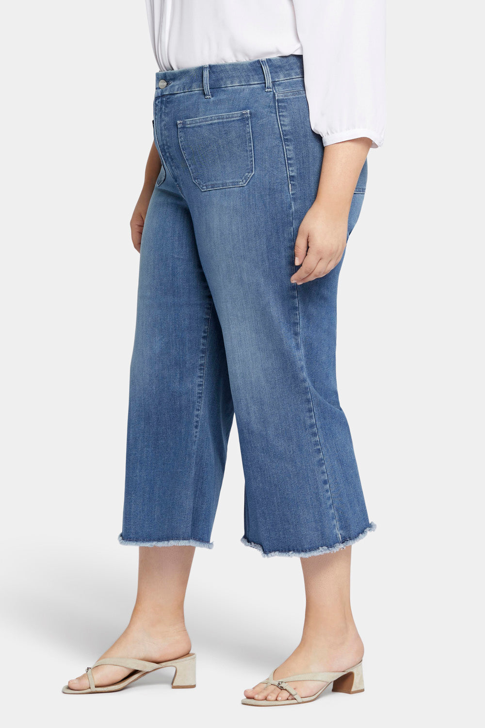 NYDJ Patchie Wide Leg Capri Jeans In Plus Size With Frayed Hems - Compass