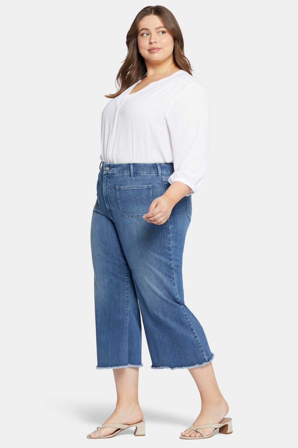 NYDJ Patchie Wide Leg Capri Jeans In Plus Size With Frayed Hems - Compass