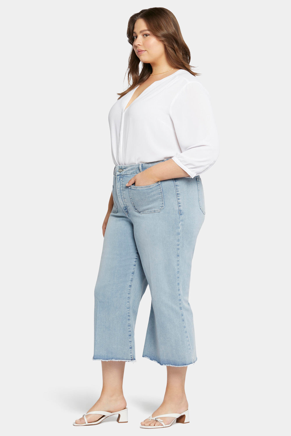 NYDJ Patchie Wide Leg Capri Jeans In Plus Size With Frayed Hems - Divine