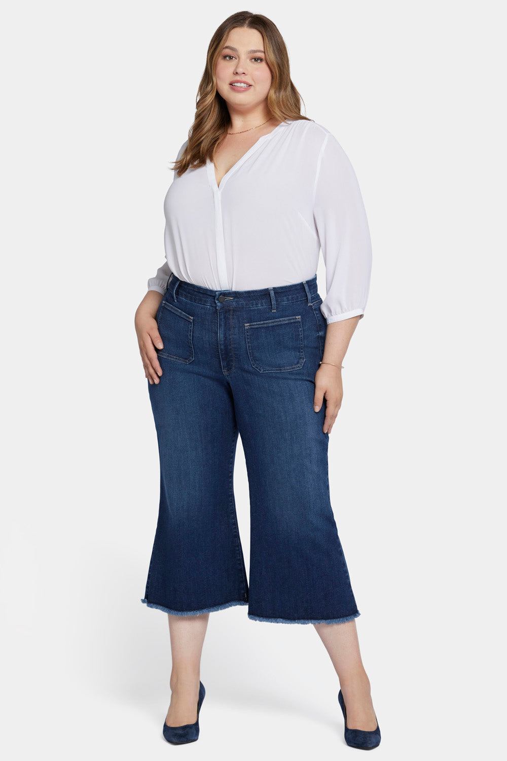NYDJ Patchie Wide Leg Capri Jeans In Plus Size With Frayed Hems - Fanciful