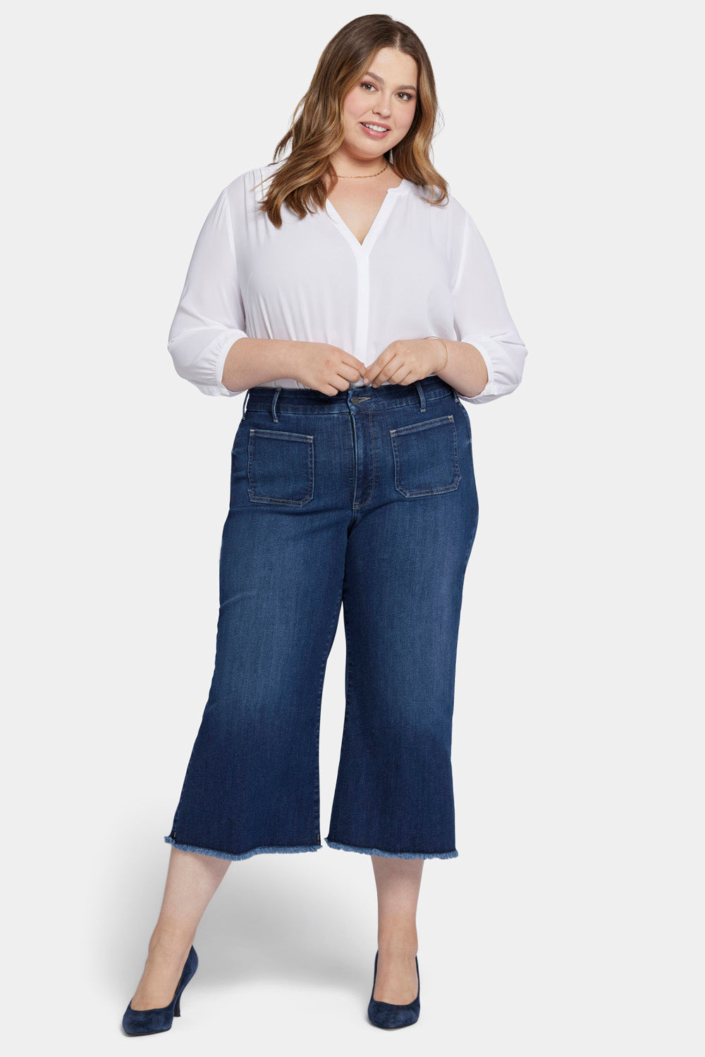 NYDJ Patchie Wide Leg Capri Jeans In Plus Size With Frayed Hems - Fanciful
