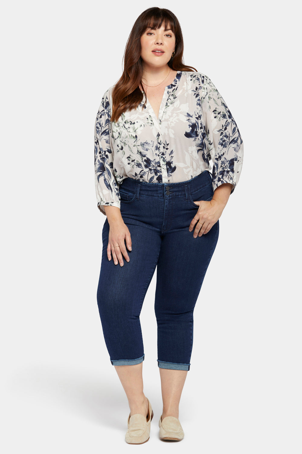 NYDJ Chloe Capri Jeans In Plus Size With Cuffs - Mystique