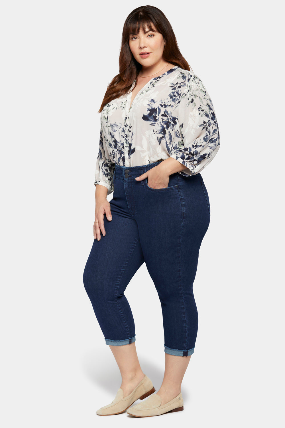 NYDJ Chloe Capri Jeans In Plus Size With Cuffs - Mystique