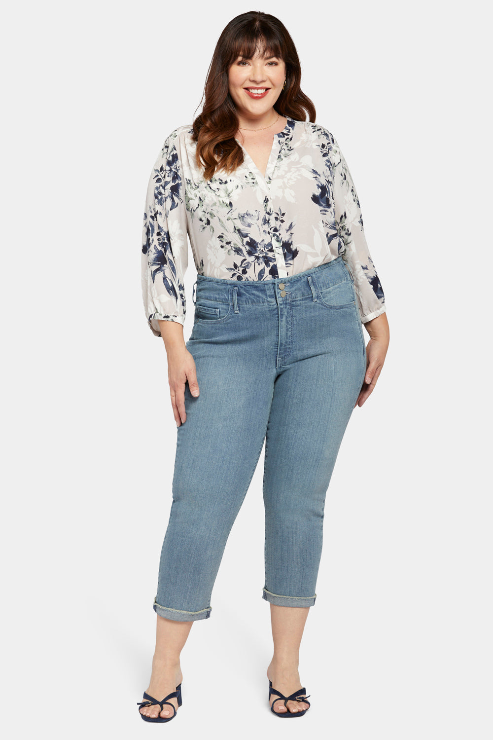 Chloe Capri Jeans In Plus Size With Cuffs - Thistle Falls Blue | NYDJ