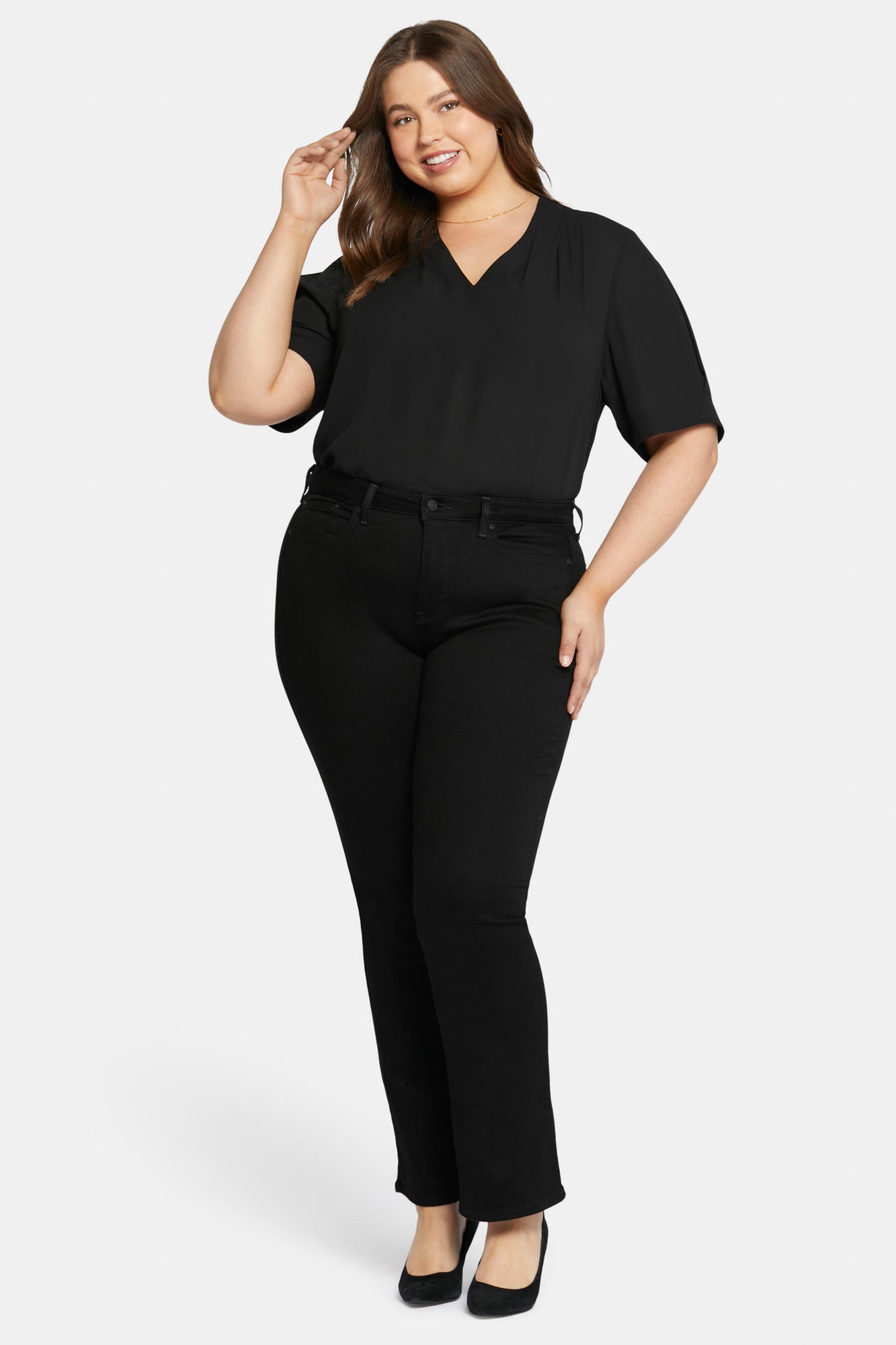 Plus Size Black Washed Ripped Pull-On HANNAH Bootcut Jeggings