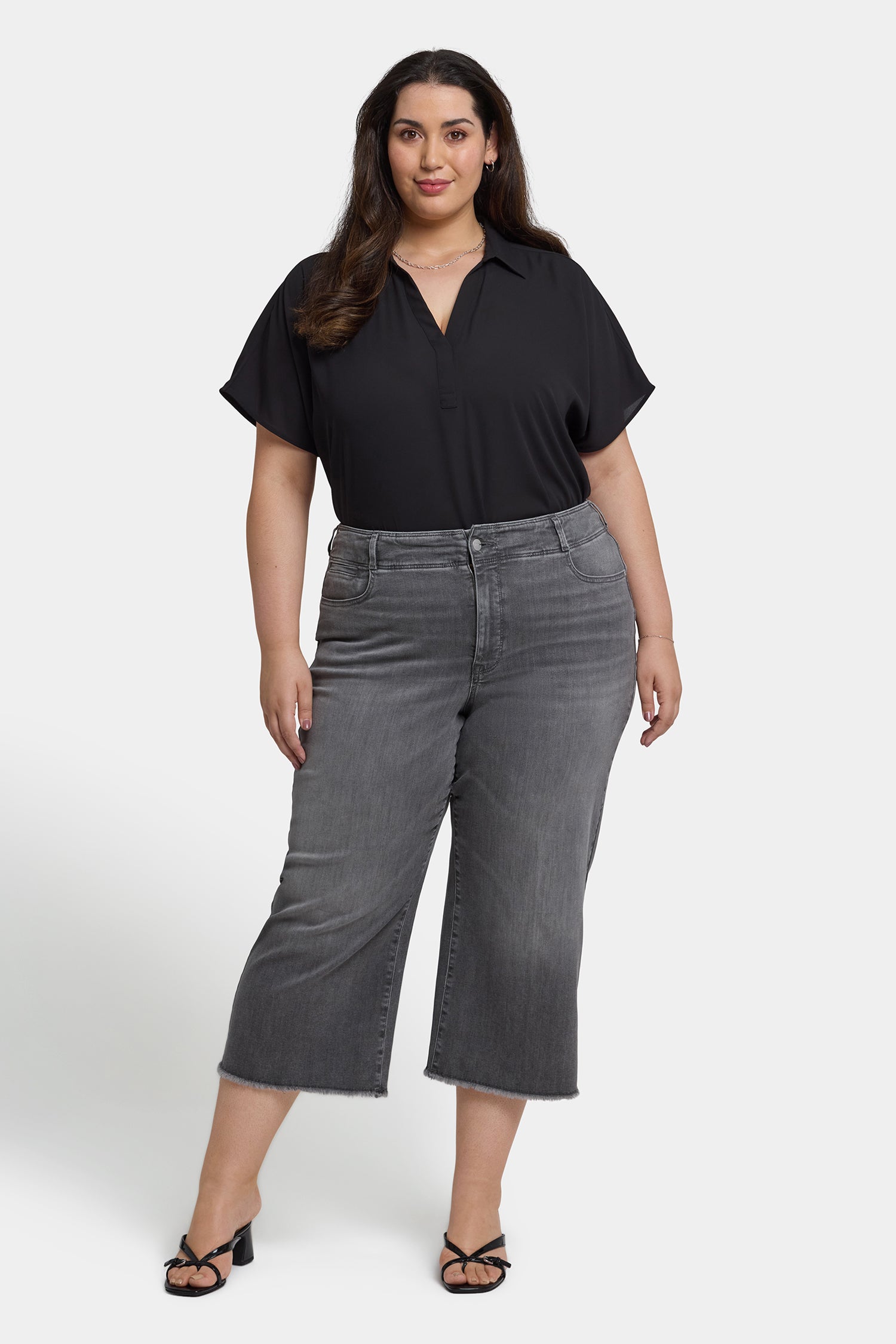 Brigitte Wide Leg Capri Jeans In Plus Size With High Rise And