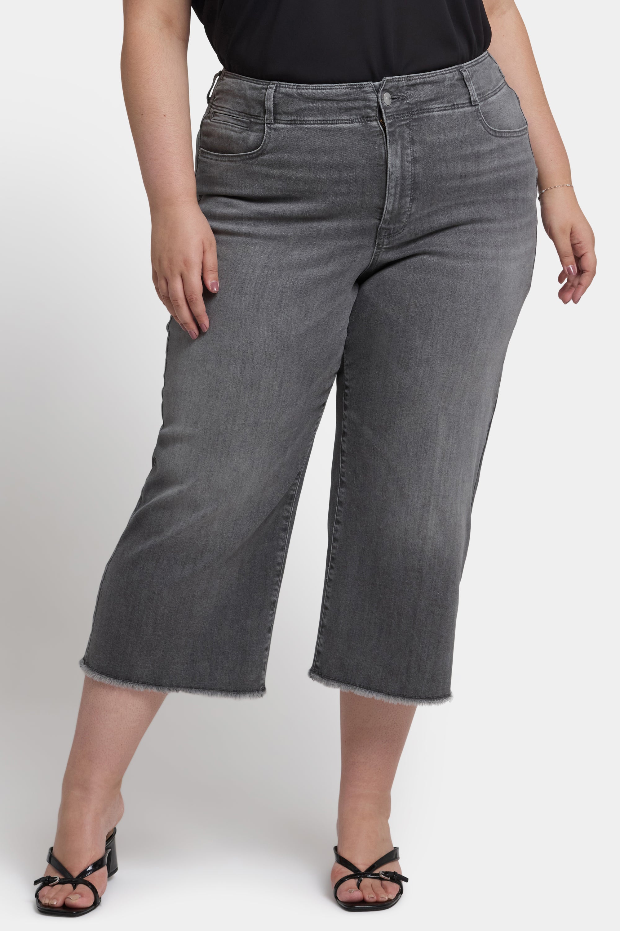 NYDJ Brigitte Wide Leg Capri Jeans In Plus Size With High Rise And Frayed Hems - Frontera Bluffs