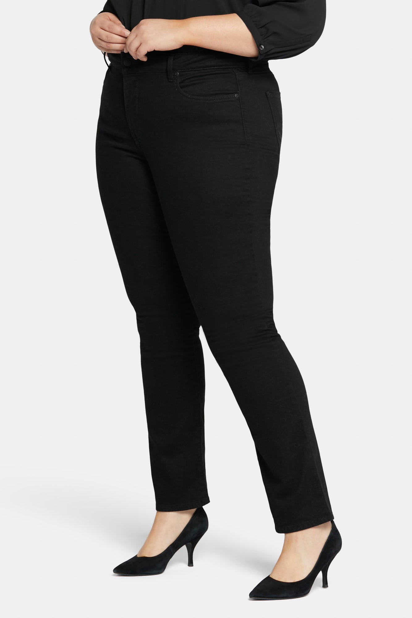 NYDJ Marilyn Straight-Leg Sateen Jeans in Black