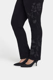 NYDJ Marilyn Straight Jeans In Plus Size With Embroidery - Black Rinse