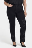 NYDJ Marilyn Straight Jeans In Plus Size With Embroidery - Black Rinse