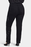 NYDJ Marilyn Straight Jeans In Plus Size With Embroidery - Black Rinse