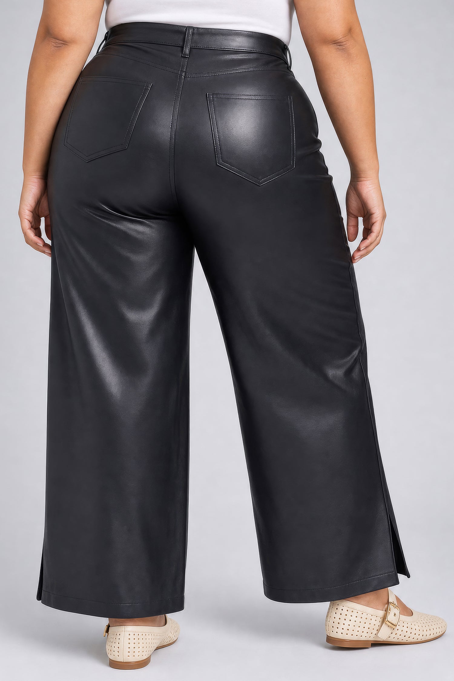 NYDJ Vegan Stretch Leather Teresa Wide Leg Pants In Plus Size Sculpt-Her™ Collection - Black