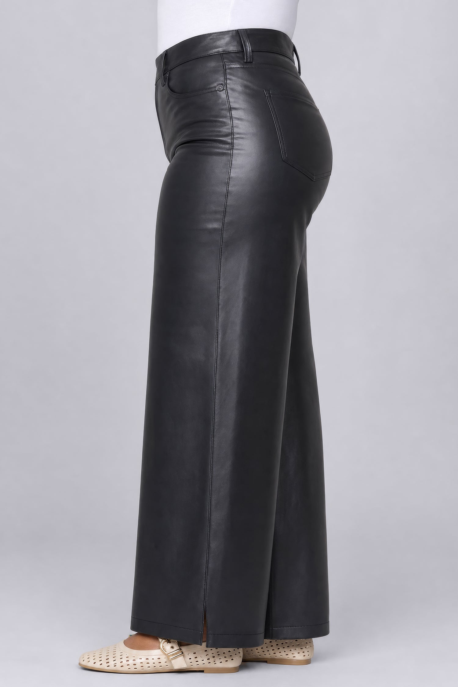 NYDJ Vegan Stretch Leather Teresa Wide Leg Pants In Plus Size Sculpt-Her™ Collection - Black
