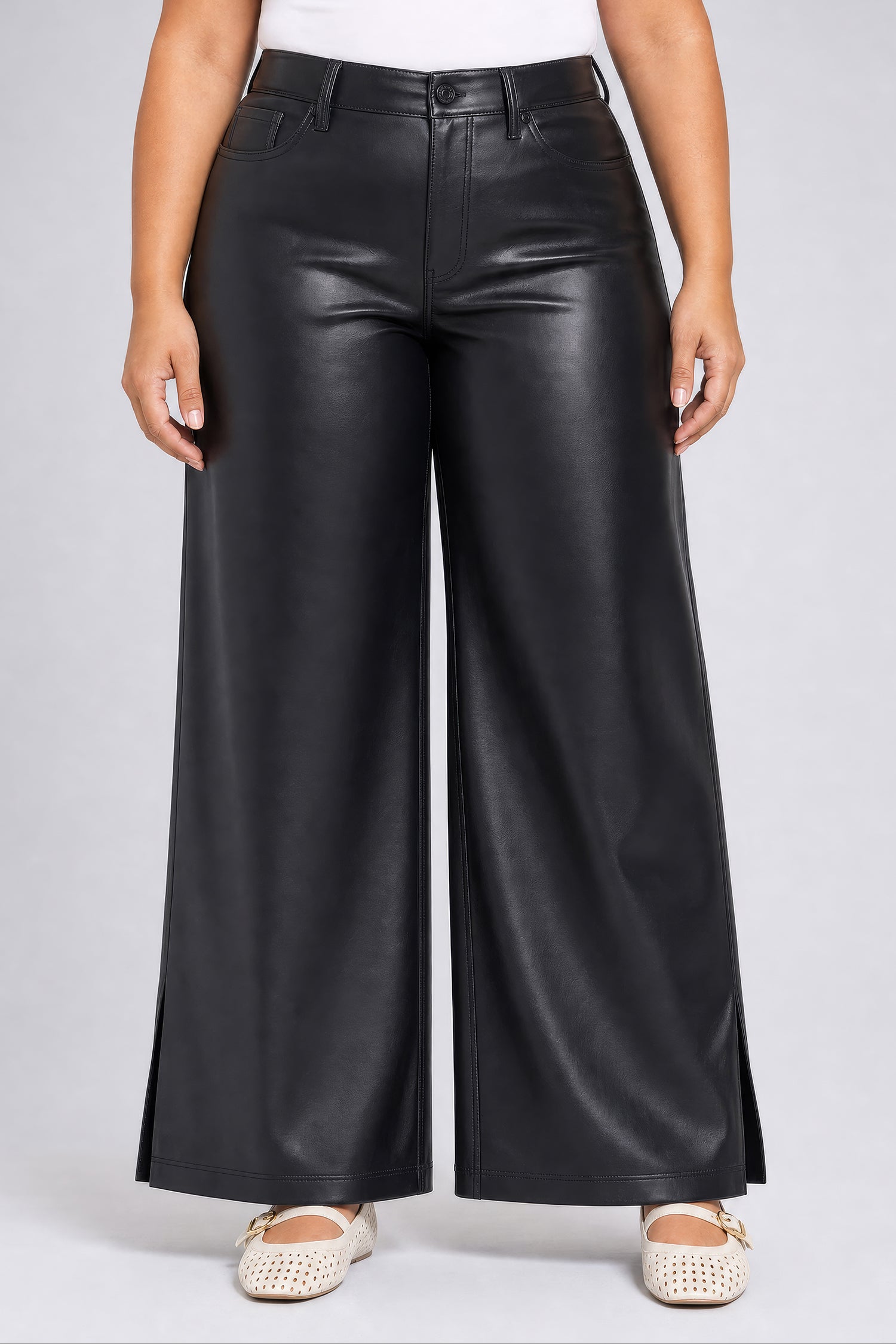 NYDJ Vegan Stretch Leather Teresa Wide Leg Pants In Plus Size Sculpt-Her™ Collection - Black